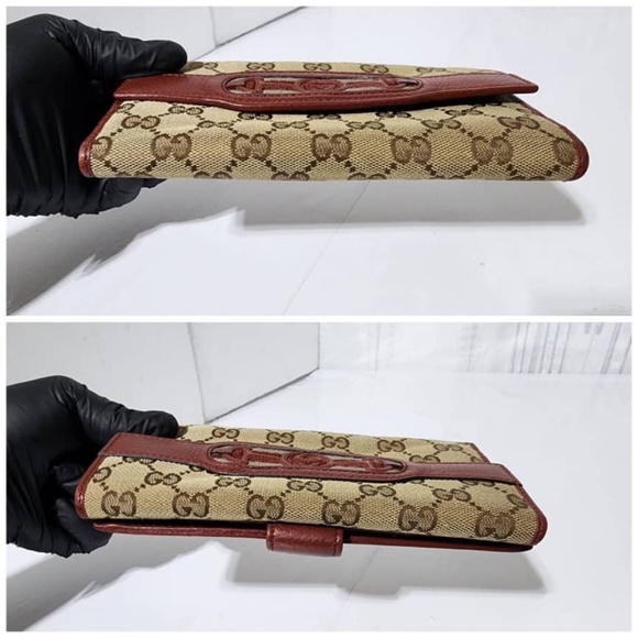 Authentic Gucci GG Canvas and Leather Continental Wallet Beige/Burgundy - Picture 6 of 16